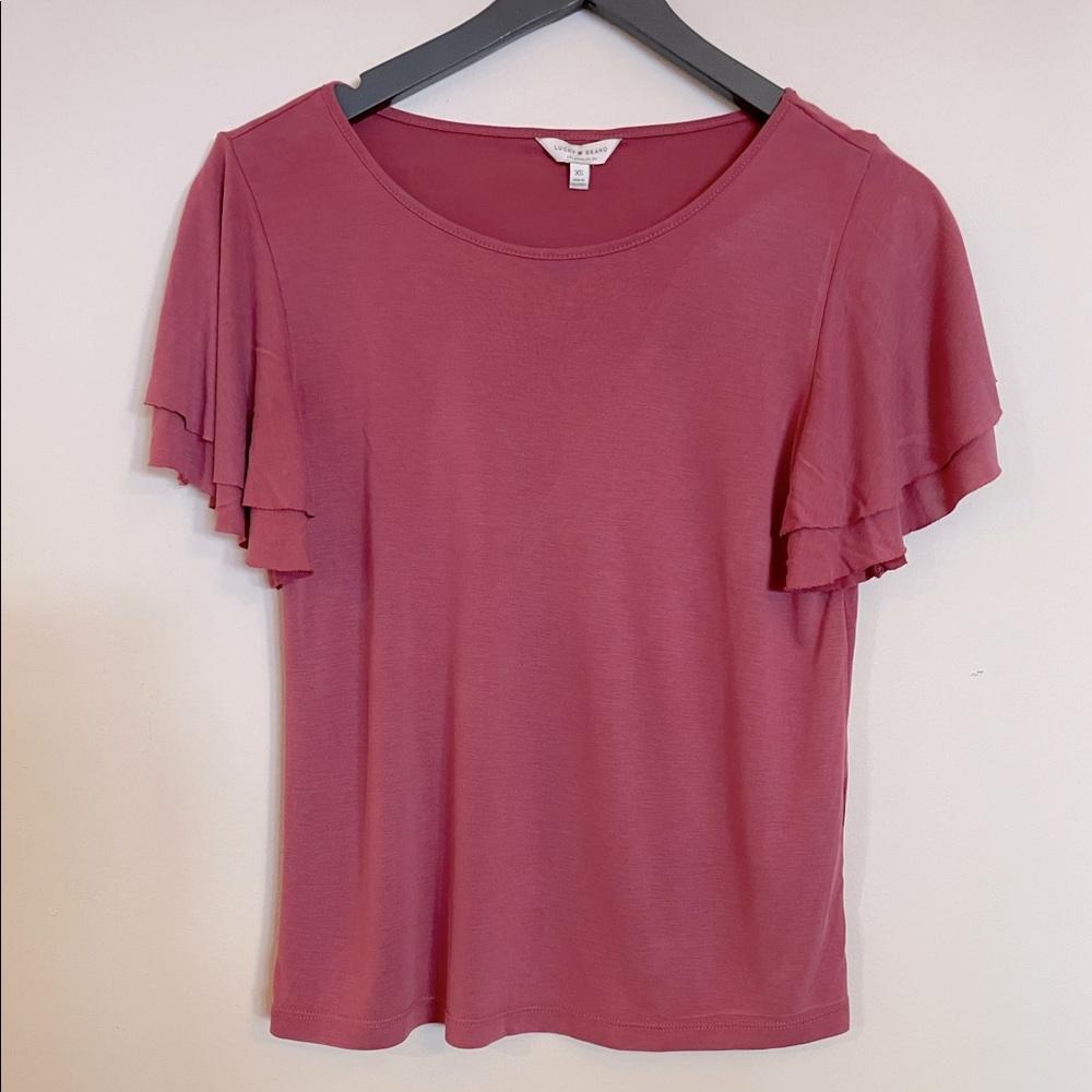 Lucky Brand XS Ruffled Short Sleeve Top